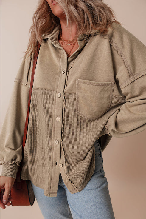 Mineral Wash Textured Patchwork Loose Fit Jacket