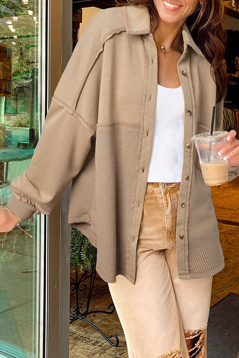 Mineral Wash Textured Patchwork Loose Fit Jacket