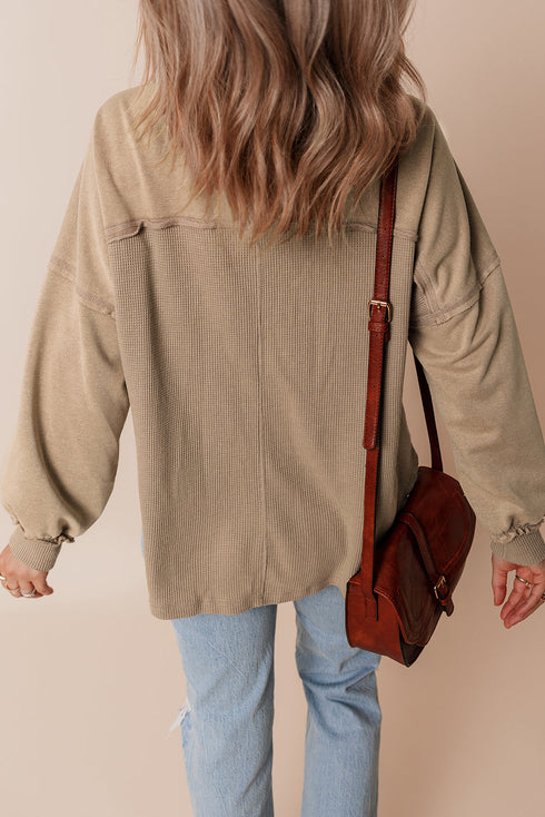 Mineral Wash Textured Patchwork Loose Fit Jacket