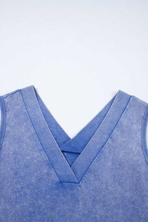 Mineral Wash V Neck Sleeveless Pocketed Loose Romper