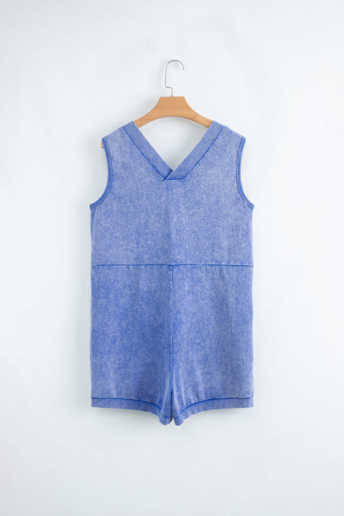 Mineral Wash V Neck Sleeveless Pocketed Loose Romper