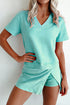 Mineral Wash V Neck Tee And Matching Skort Set