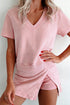 Mineral Wash V Neck Tee And Matching Skort Set