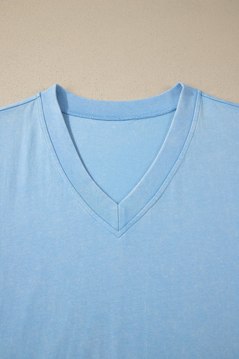 Mineral Wash V Neck Tee And Matching Skort Set