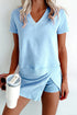 Mineral Wash V Neck Tee And Matching Skort Set