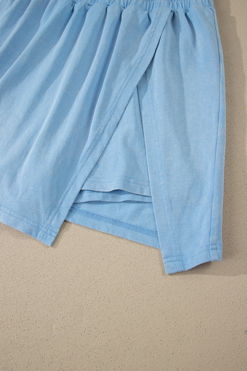 Mineral Wash V Neck Tee And Matching Skort Set