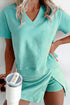 Mineral Wash V Neck Tee And Matching Skort Set