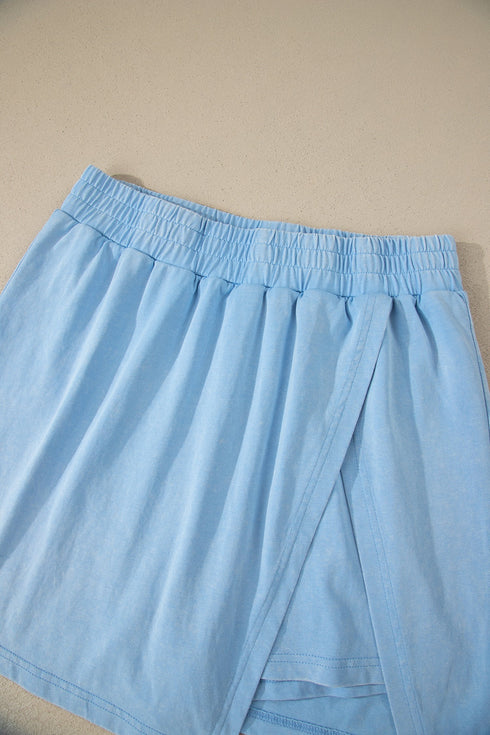 Mineral Wash V Neck Tee And Matching Skort Set