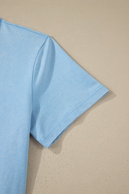Mineral Wash V Neck Tee And Matching Skort Set