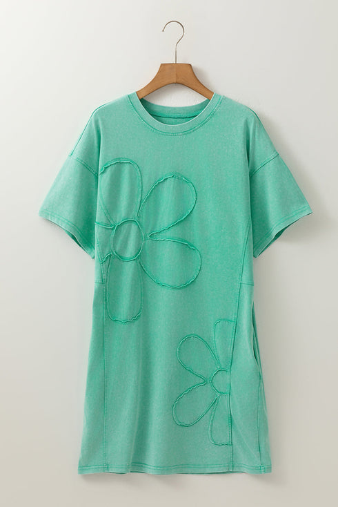Mineral Wash Vintage Floral Patchwork Mini T Shirt Dress