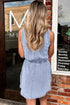 Mineral Wash Western Sleeveless U Neck Elastic Waist Mini Dress