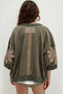 Mineral Washed Raw Seam Patchwork Floral Three Quarter Sleeve Top