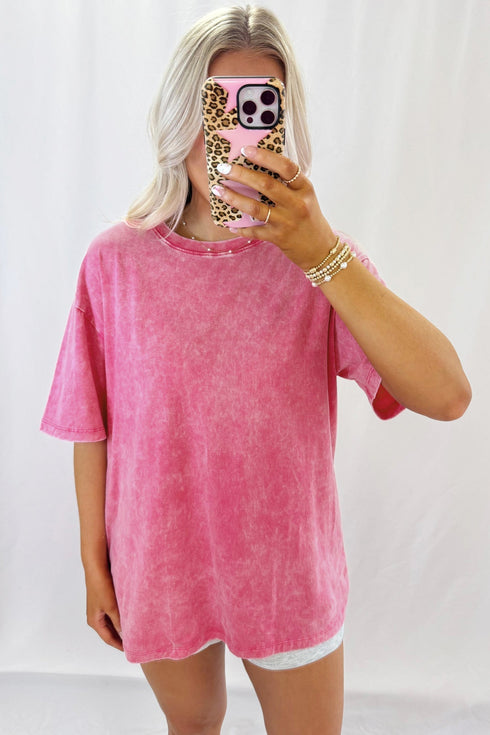 Mineral Washed Solid Casual Oversized Cotton Tee