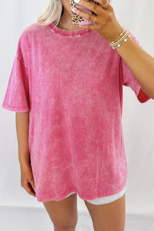 Mineral Washed Solid Casual Oversized Cotton Tee