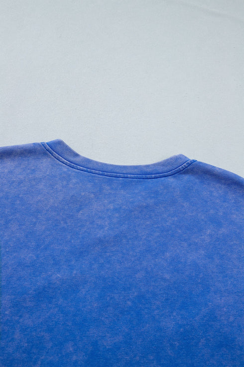 Mineral Washed Star Patchwork Notched Neck Tee