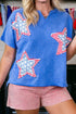 Mineral Washed Star Patchwork Notched Neck Tee