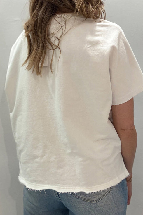 Mineral Washed Star Patchwork Notched Neck Tee