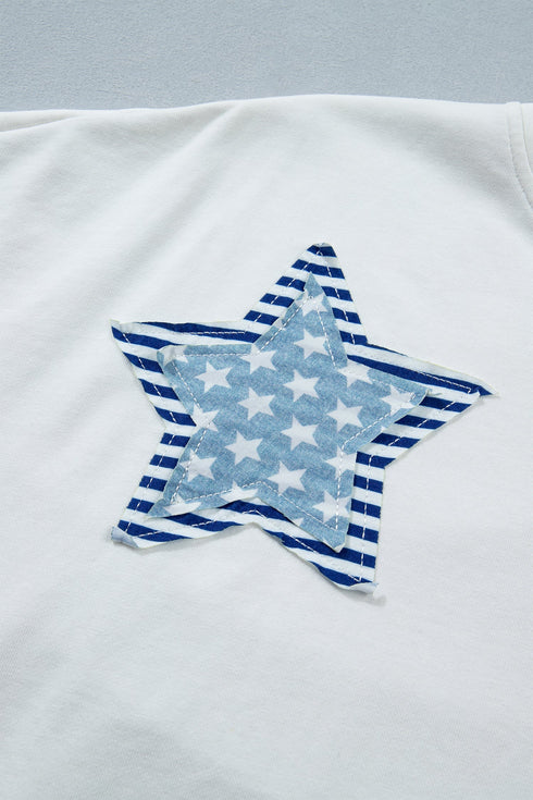 Mineral Washed Star Patchwork Notched Neck Tee