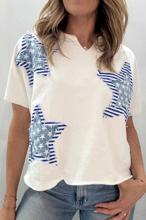 Mineral Washed Star Patchwork Notched Neck Tee