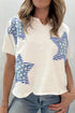 Mineral Washed Star Patchwork Notched Neck Tee