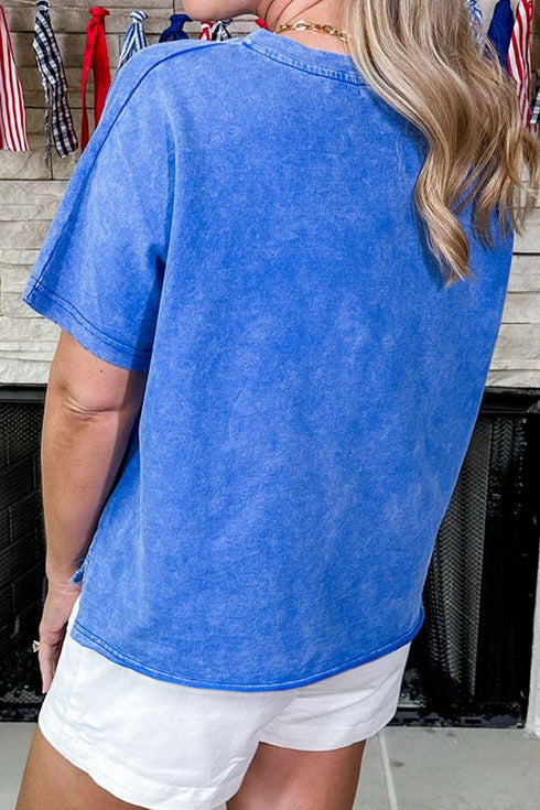 Mineral Washed Star Patchwork Notched Neck Tee