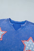 Mineral Washed Star Patchwork Notched Neck Tee