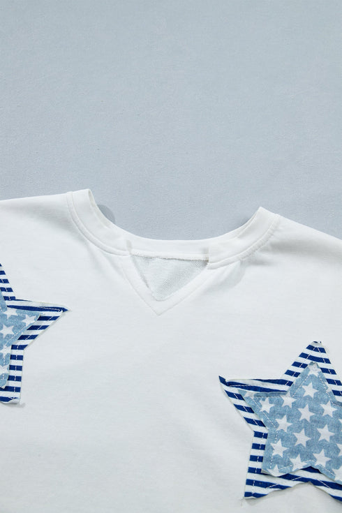 Mineral Washed Star Patchwork Notched Neck Tee