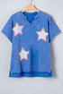 Mineral Washed Star Patchwork Notched Neck Tee