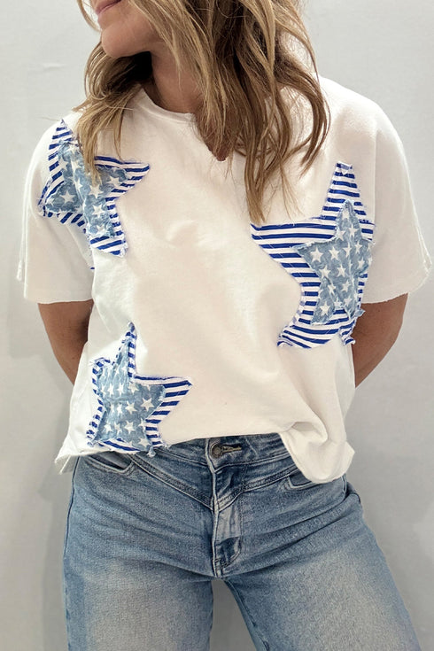 Mineral Washed Star Patchwork Notched Neck Tee