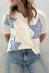 Mineral Washed Star Patchwork Notched Neck Tee