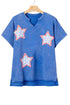 Mineral Washed Star Patchwork Notched Neck Tee