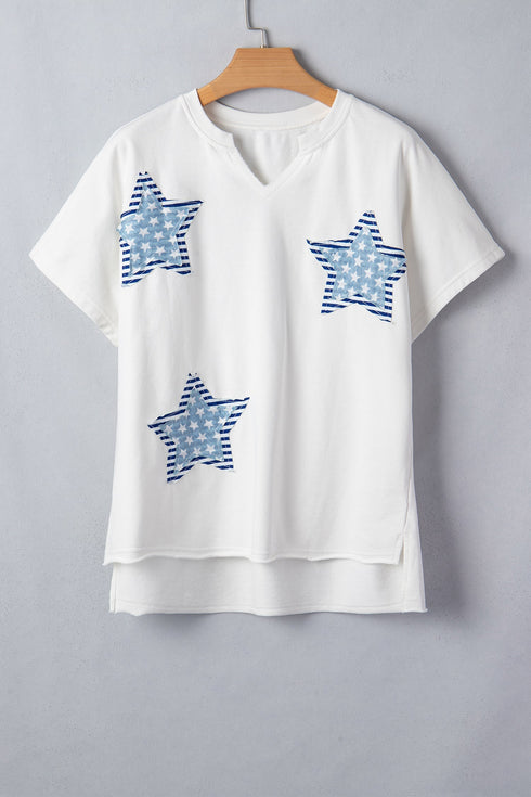 Mineral Washed Star Patchwork Notched Neck Tee