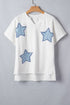 Mineral Washed Star Patchwork Notched Neck Tee