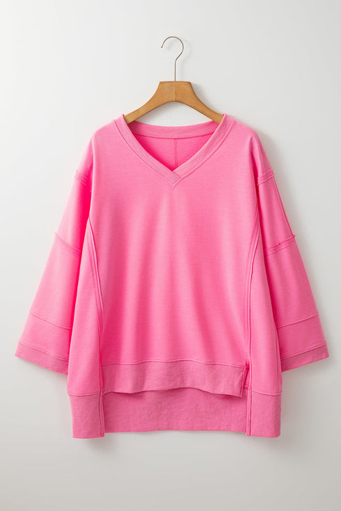 Mineral Washed V Neck Bracelet Sleeve Relaxed Fit T Shirt