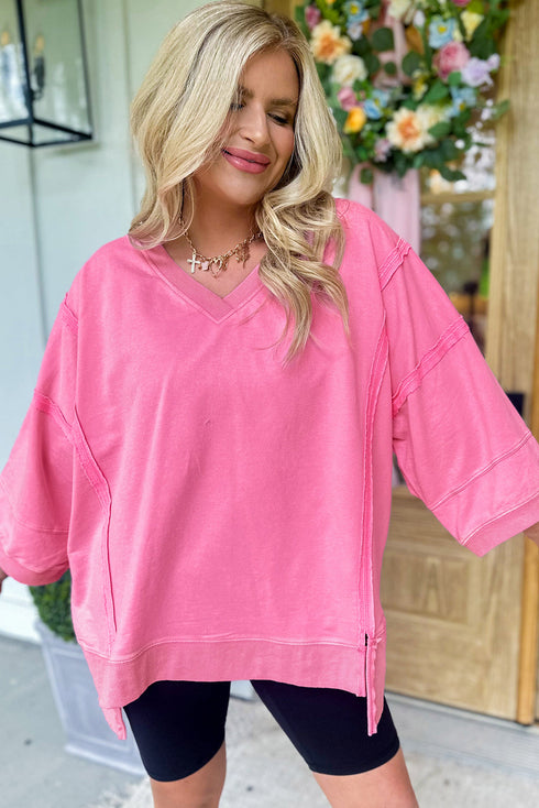 Mineral Washed V Neck Bracelet Sleeve Relaxed Fit T Shirt