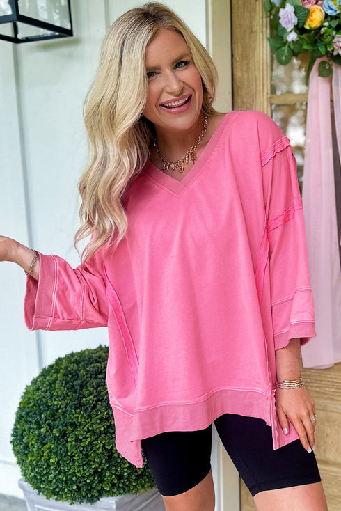 Mineral Washed V Neck Bracelet Sleeve Relaxed Fit T Shirt