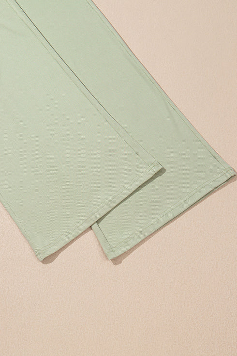 Minimalist Chic Sleeveless Crew Neck Ribbed Wide Leg Lounge Pants Set