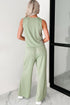 Minimalist Chic Sleeveless Crew Neck Ribbed Wide Leg Lounge Pants Set