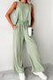 Minimalist Chic Sleeveless Crew Neck Ribbed Wide Leg Lounge Pants Set