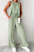 Minimalist Chic Sleeveless Crew Neck Ribbed Wide Leg Lounge Pants Set