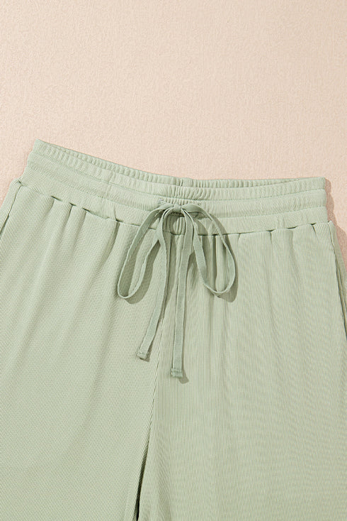 Minimalist Chic Sleeveless Crew Neck Ribbed Wide Leg Lounge Pants Set