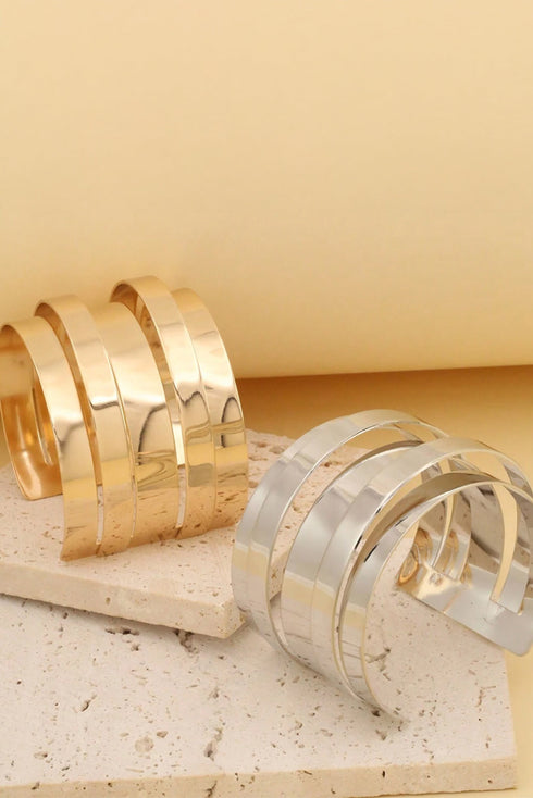 Minimalist Multi Row Open Structure Alloy Bangle
