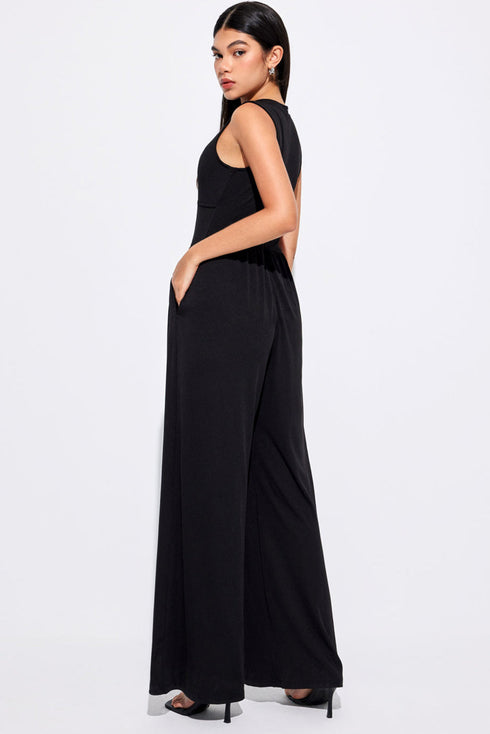 Minimalist Sleeveless Cinched Waist Wide Leg Jumpsuit