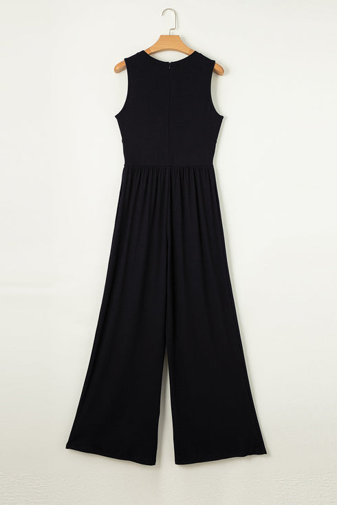 Minimalist Sleeveless Cinched Waist Wide Leg Jumpsuit