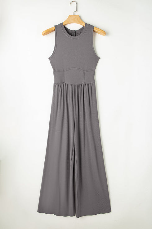 Minimalist Sleeveless Cinched Waist Wide Leg Jumpsuit