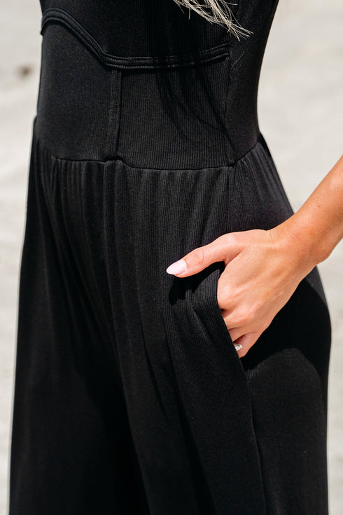 Minimalist Sleeveless Cinched Waist Wide Leg Jumpsuit