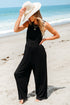 Minimalist Sleeveless Cinched Waist Wide Leg Jumpsuit