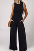 Minimalist Sleeveless Cinched Waist Wide Leg Jumpsuit