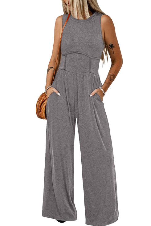 Minimalist Sleeveless Cinched Waist Wide Leg Jumpsuit