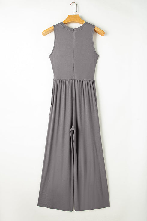 Minimalist Sleeveless Cinched Waist Wide Leg Jumpsuit